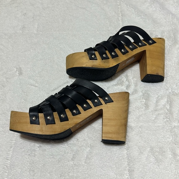 Free People | size 7.5 | black woven wooden clogs - Picture 6 of 9